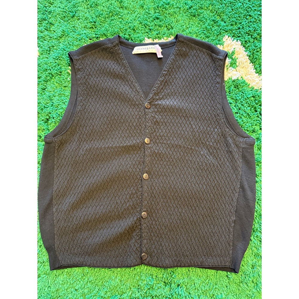 Jhane Barnes Sweater Vest Mens XL Black Excellent Textured Knit Button Front